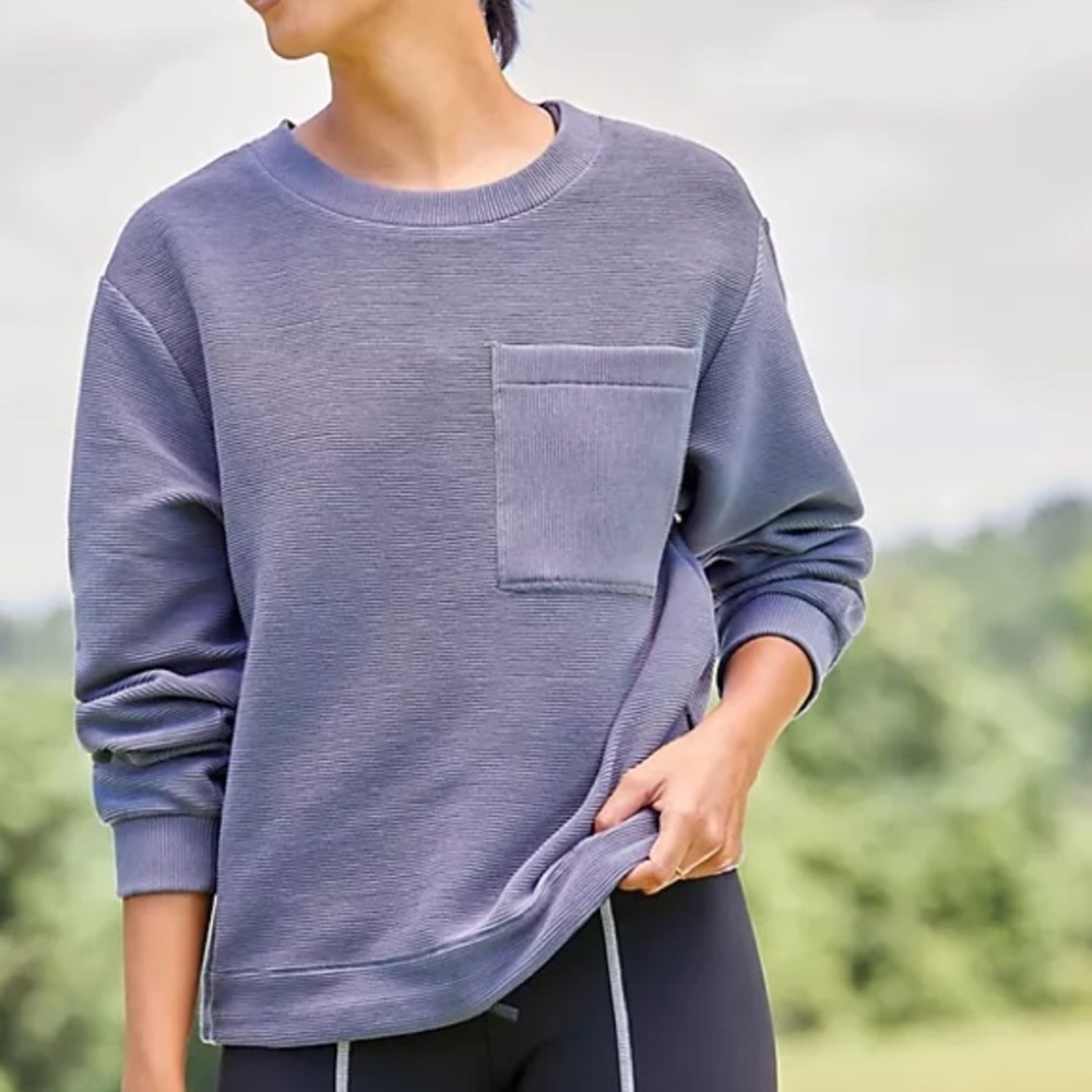 Varley Hewitt Ribbed Pullover Sweater Ribbed with Drawcord Slate Size Small
